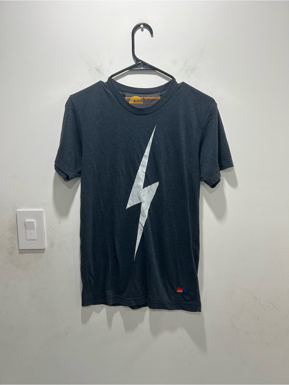 Aviator Nation Black Tee with Silver Lightning Bolt